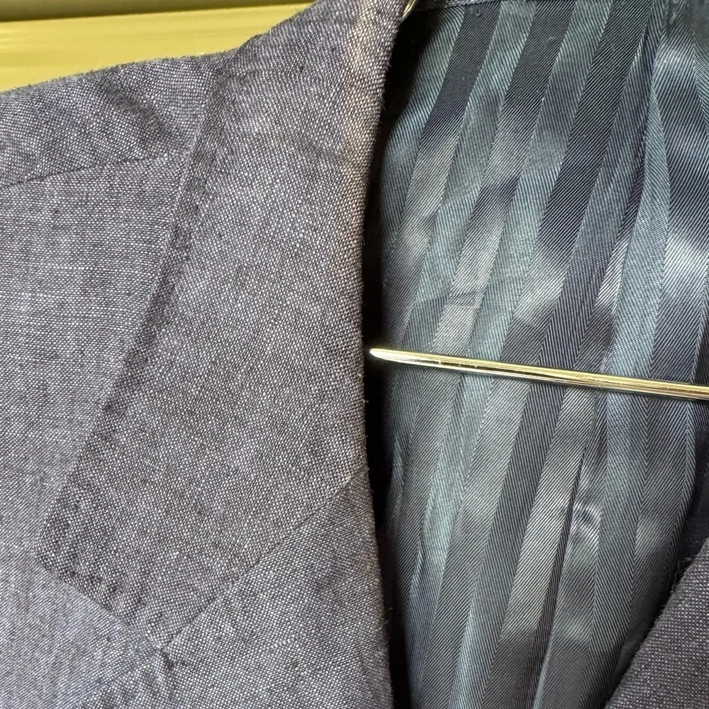 Denim Blue Linen Sport Coat Large Structured Shoulders